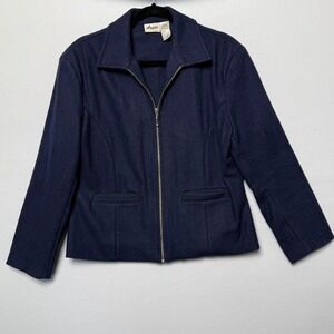 Argee Vintage Navy Wool Blend Zip Up Jacket Women's Medium 10/12 Dark Academia